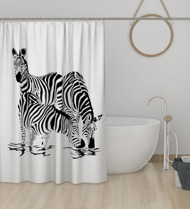 Lushomes shower curtain, Zebra Printed, Polyester waterproof 6x6.5 ft with hooks, non-PVC, Non-Plastic, For Washroom, Balcony for Rain, 12 eyelet & no Hooks (6 ft W x 6.5 Ft H, Pk of 1)