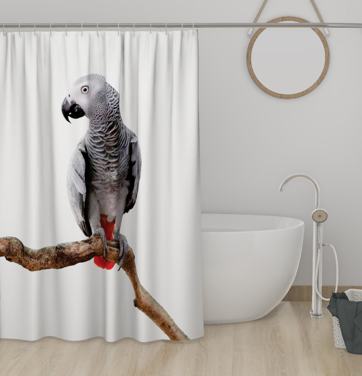 Lushomes shower curtain, Parrot Printed, Polyester waterproof 6x6.5 ft with hooks, non-PVC, Non-Plastic, For Washroom, Balcony for Rain, 12 eyelet & no Hooks (6 ft W x 6.5 Ft H, Pk of 1)