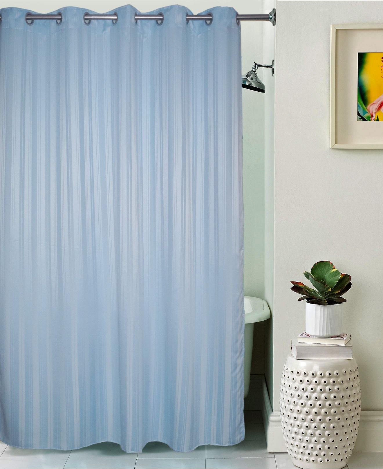 Lushomes Sky Blue Stripes Polyester Bathroom Waterproof Shower Curtain with 10 Eyelets - Lushomes