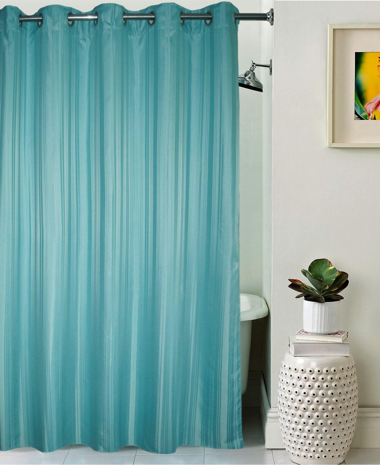 Lushomes Green Stripes Polyester Bathroom Waterproof Shower Curtain with 10 Eyelets - Lushomes