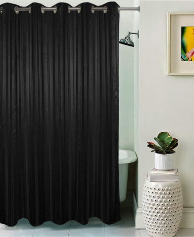 Lushomes Black Stripes Polyester Bathroom Waterproof Shower Curtain with 10 Eyelets - Lushomes