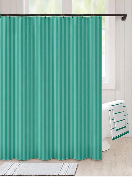 Lushomes Dark Green Thick Striped Water Repellent Shower Bathroom Curtain with 12 Eyelets and 12 C-Hooks (72‰۝ x 80‰۝ or 180 x 200 cms) - Lushomes