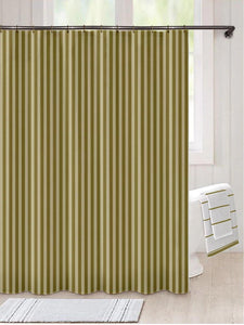 Lushomes Green Olive Thick Striped Water Repellent Shower Bathroom Curtain with 12 Eyelets and 12 C-Hooks (72‰۝ x 80‰۝ or 180 x 200 cms) - Lushomes