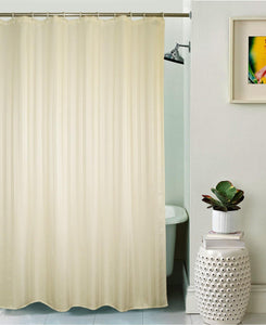 Lushomes Cream Thick Stripe Waterproof Bathroom Shower Curtain with 12 Eyelets and 12 C-hooks - Lushomes