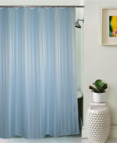 Lushomes Light Blue Thick Stripe Waterproof Bathroom Shower Curtain with 12 Eyelets and 12 C-hooks - Lushomes