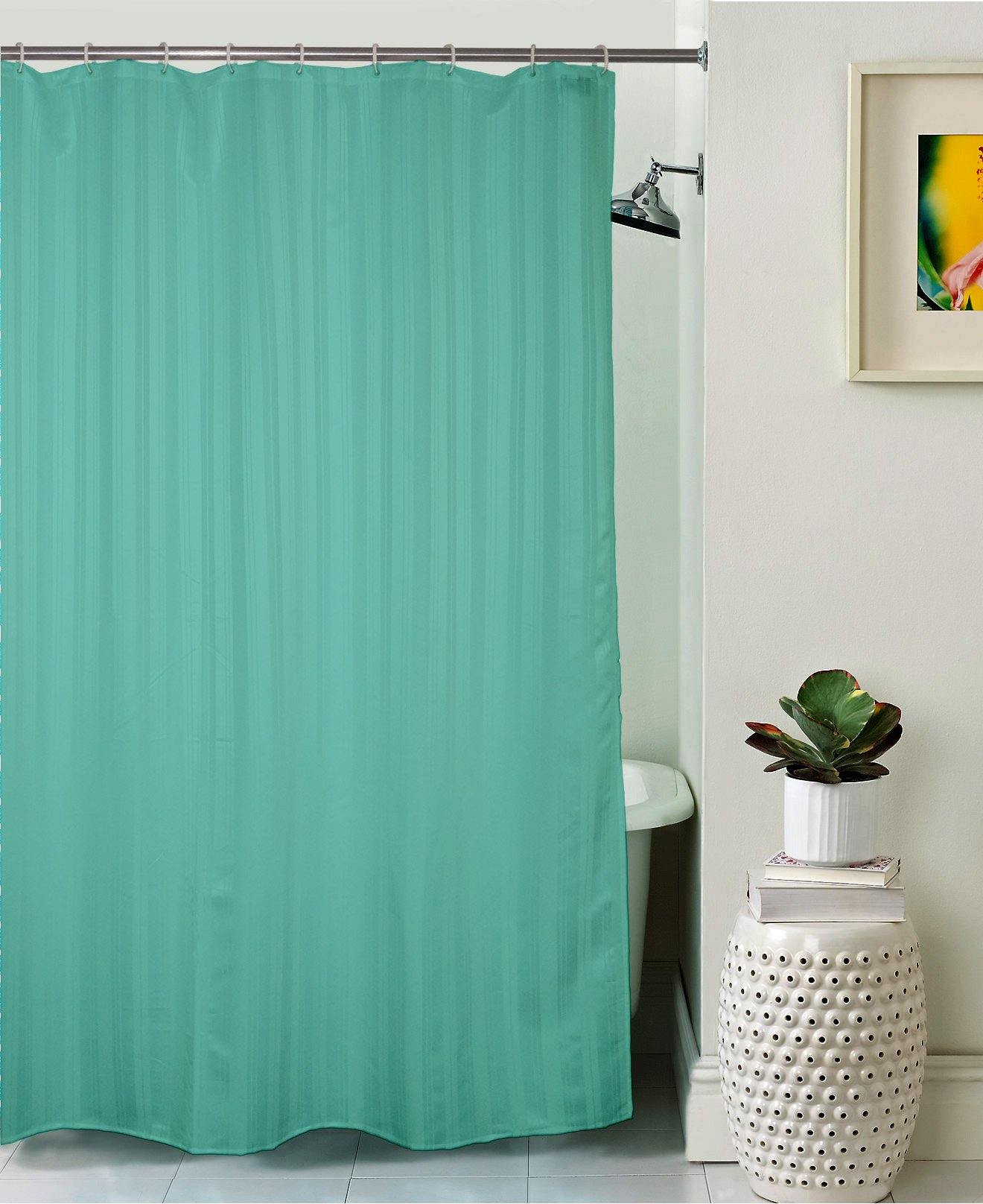 Lushomes Green Thick Stripe Waterproof Bathroom Shower Curtain with 12 Eyelets and 12 C-hooks - Lushomes