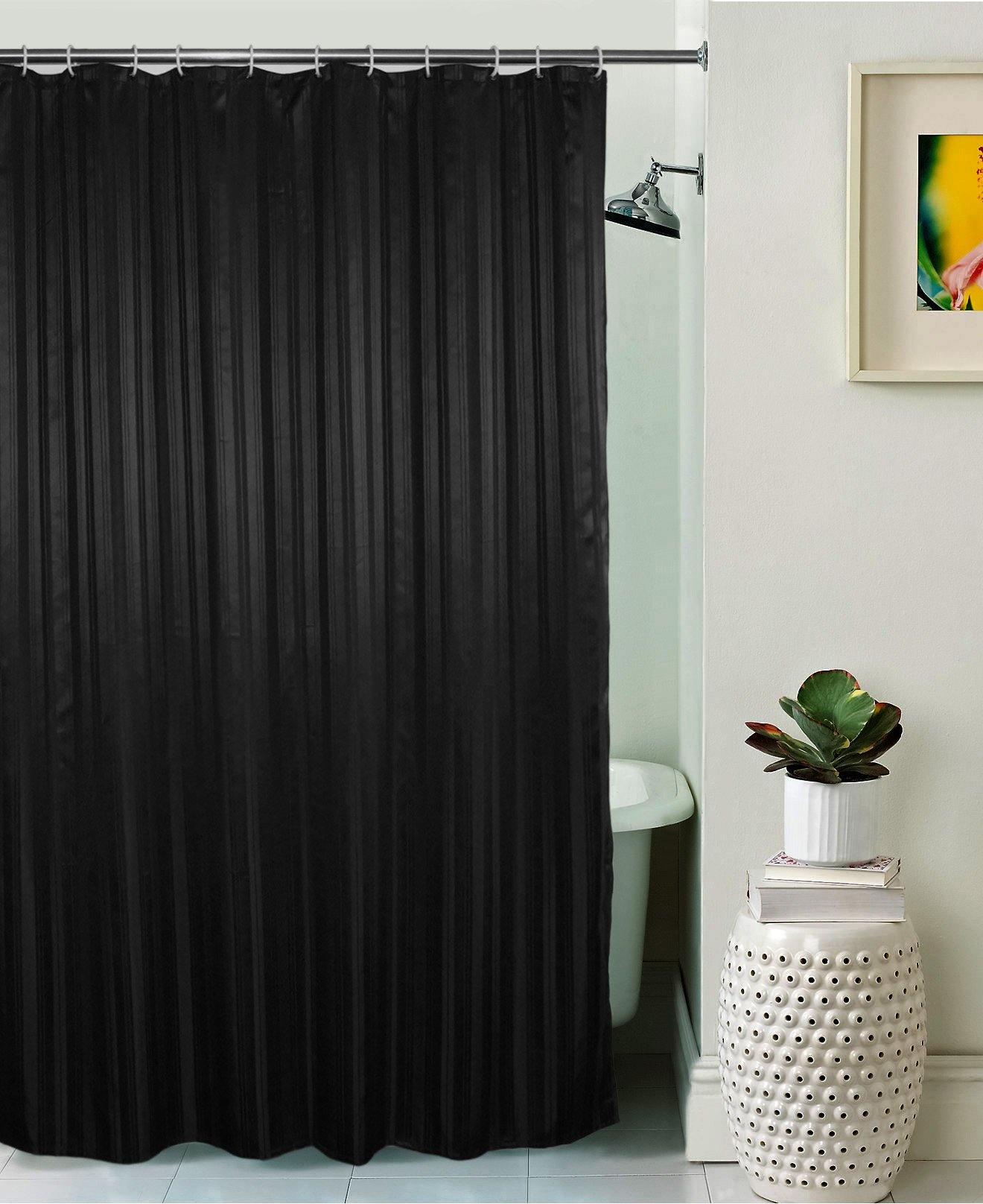 Lushomes Black Thick Stripe Waterproof Bathroom Shower Curtain with 12 Eyelets and 12 C-hooks - Lushomes