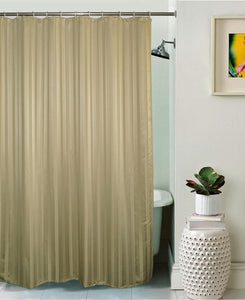 Lushomes Beige Thick Stripe Waterproof Bathroom Shower Curtain with 12 Eyelets and 12 C-hooks - Lushomes