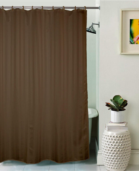 Lushomes Brown Thick Stripe Waterproof Bathroom Shower Curtain with 12 Eyelets and 12 C-hooks - Lushomes