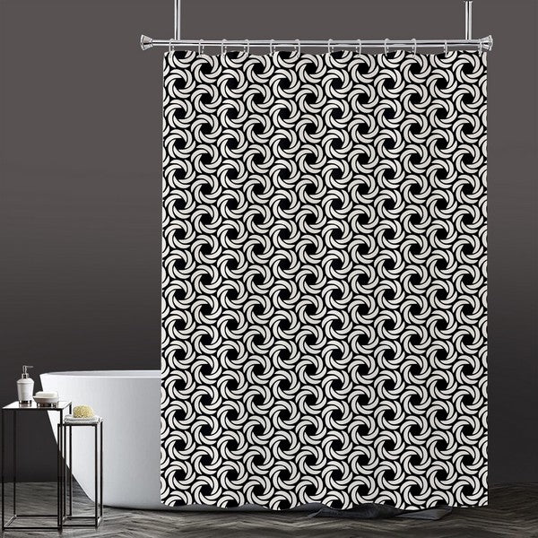 Lushomes Bathroom Shower Curtain with 12 Hooks & Eyelets, Printed Swirly Circles Bathtub Curtain, Non-PVC, Water-repellent bathroom Accessories, Black/White,  6 Ft H x 6.5 FT W (72 x 80 Inch, 1 Pc)